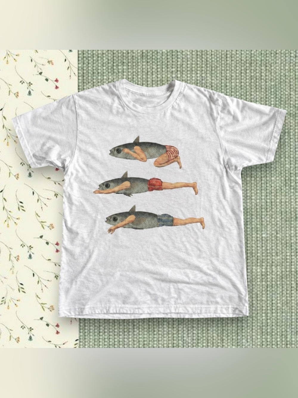 Gildan Surreal Fish Swimmer Graphic T-Shirt White For Unisex